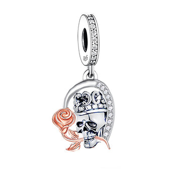 925 sterling silver skull bite flower