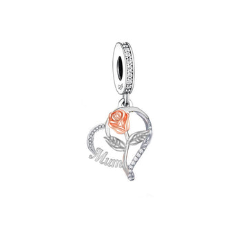 "Eternal Bloom" Mum Rose Heart Charm - 925 Silver & Rose Gold