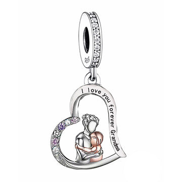 "The Warmest Hold" Grandma & Child Hugging Heart Dangle-925 Silver