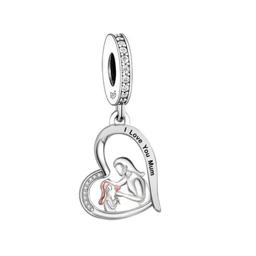 "The Floral Gift" Mother & Daughter Heart Charm - 925 Silver