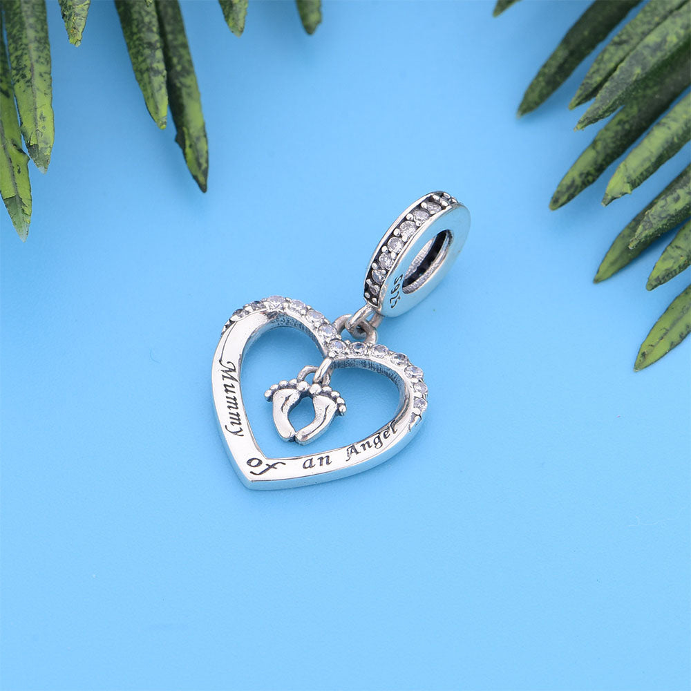 "Mummy of an Angel" Memorial Feet Charm - 925 Sterling Silver
