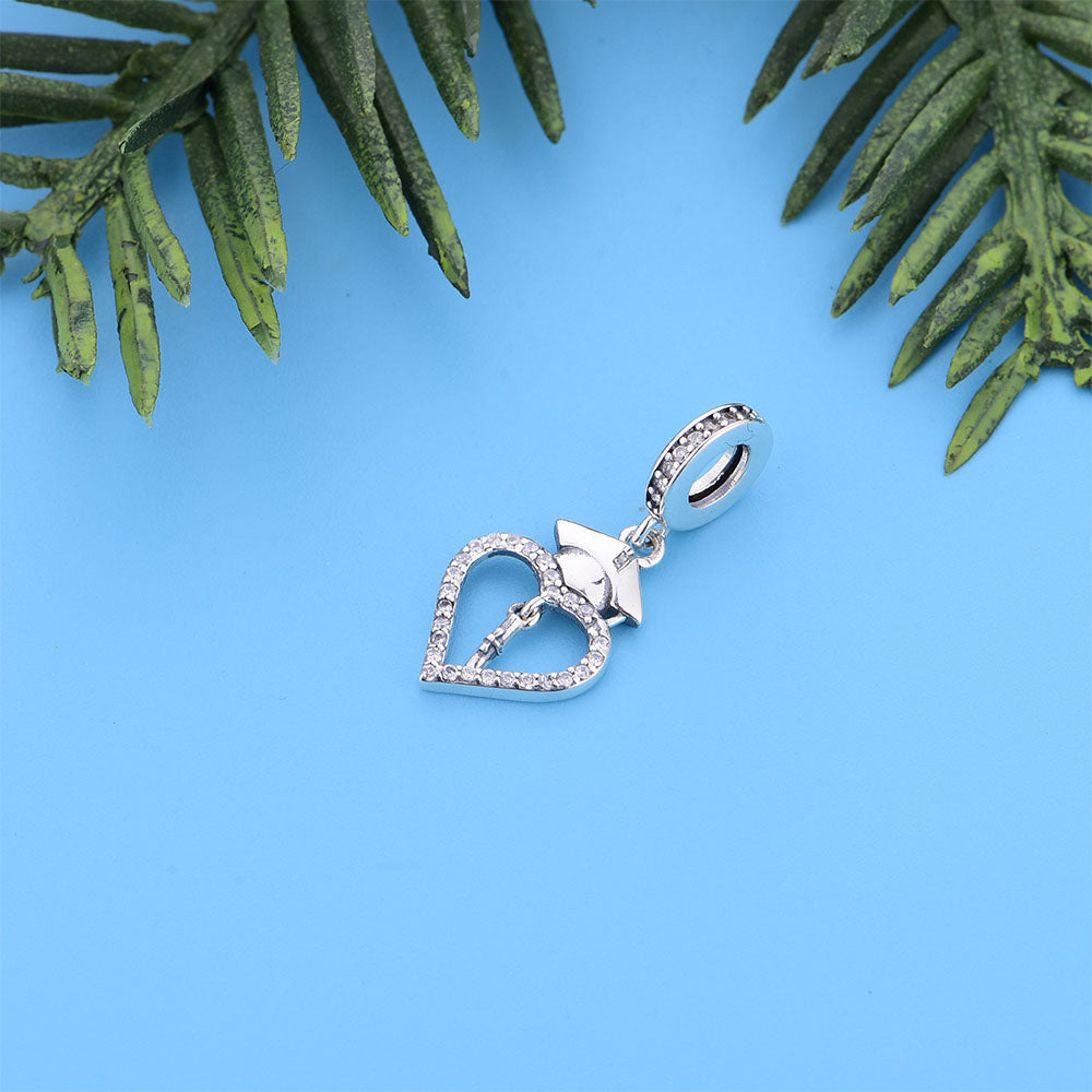 "Celestial Honor" Graduation Heart Charm - 925 Silver Sparkling Gift