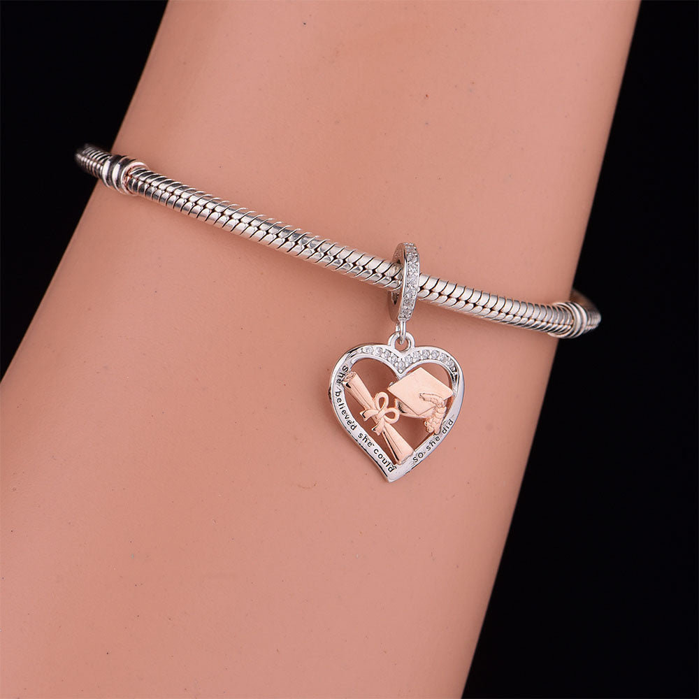 "The Achiever" Graduation Heart Charm - 925 Silver & Rose Gold Two-Tone