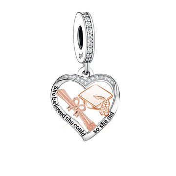 "The Achiever" Graduation Heart Charm - 925 Silver & Rose Gold Two-Tone