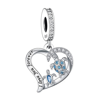 "Deep Sea Guardian" Turtle Heart Charm - 925 Silver & Blue Zirconia