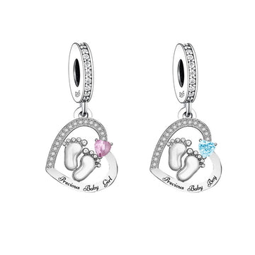 "Newborn Pulse" Baby Feet Heart Charm - 925 Silver (Boy/Girl)