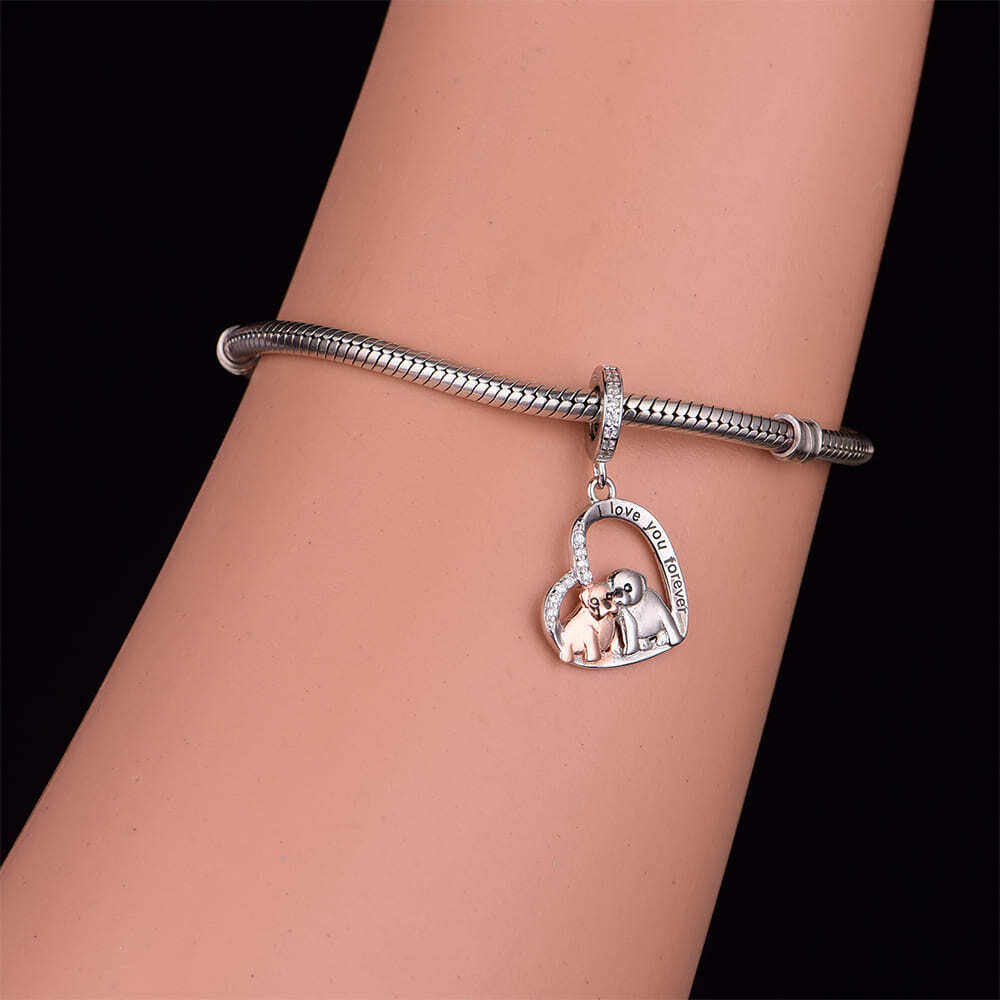 "Loyal Bond" Bulldog Heart Charm - Two-Tone 925 Sterling Silver