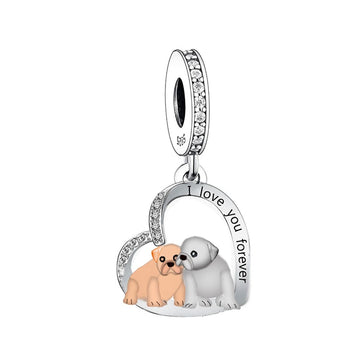"Loyal Bond" Bulldog Heart Charm - Two-Tone 925 Sterling Silver