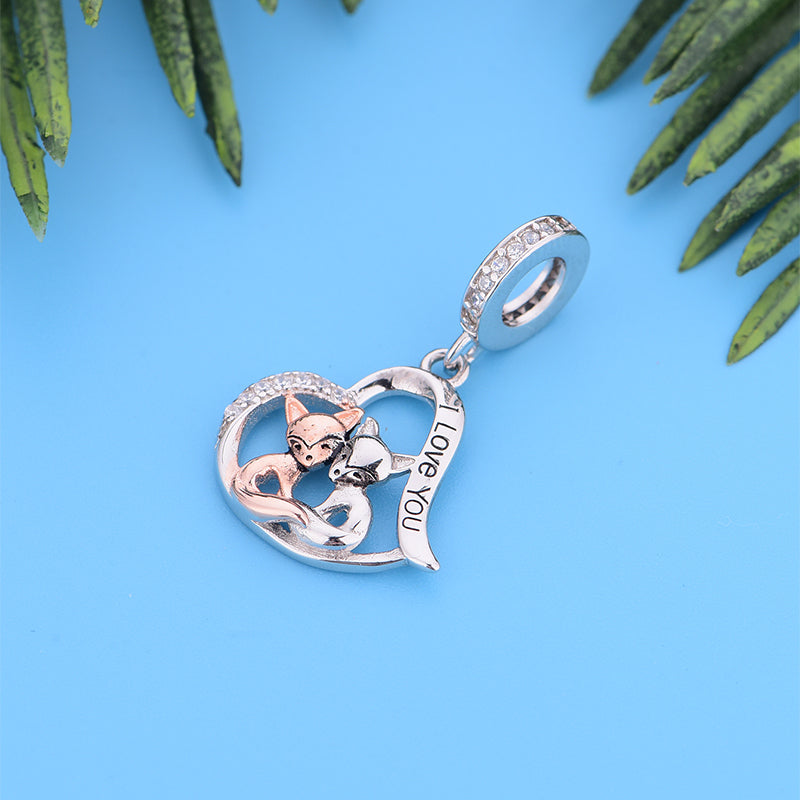 925 sterling silver two foxes held together