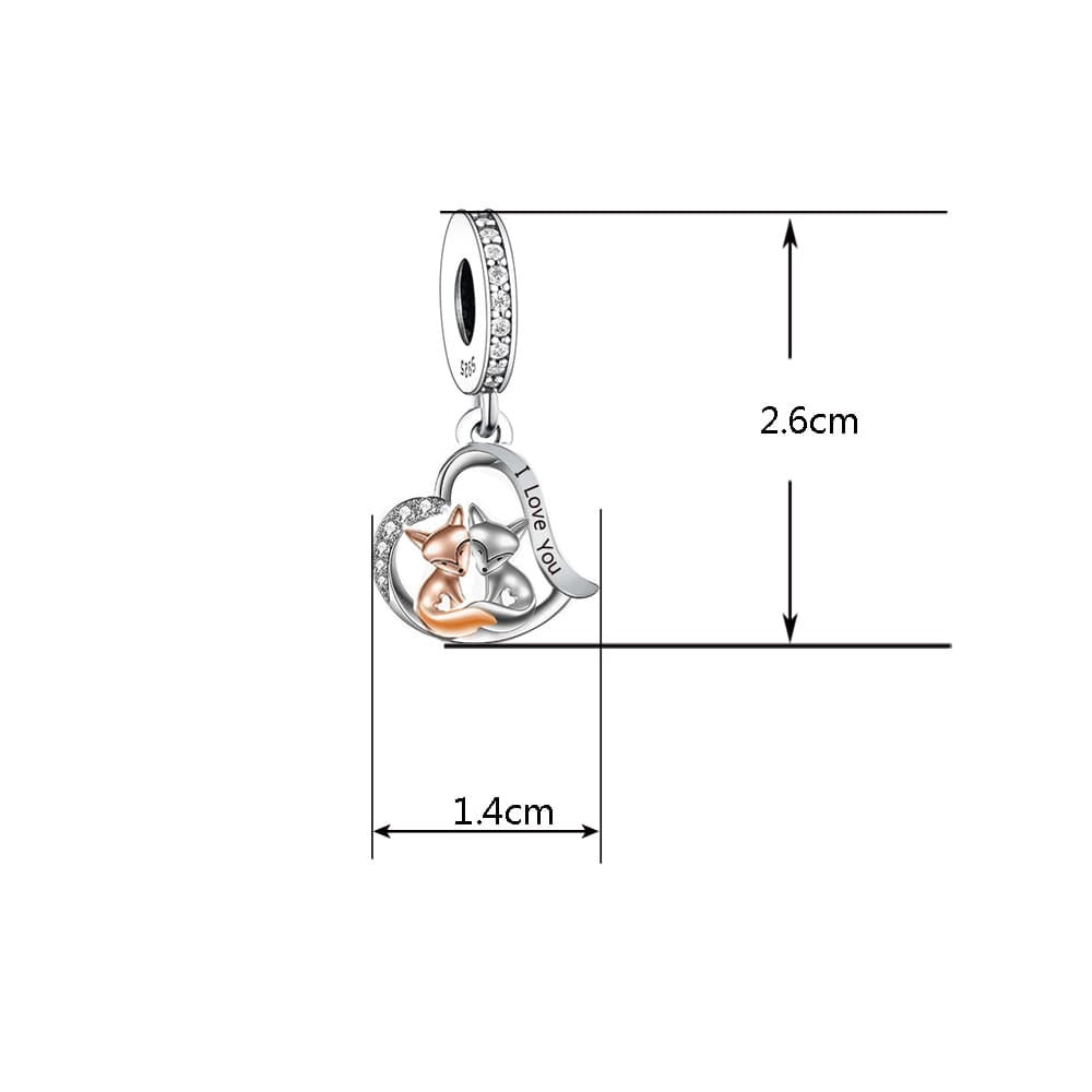 "Soul Connection" Foxes Heart Charm - Two-Tone 925 Sterling Silver