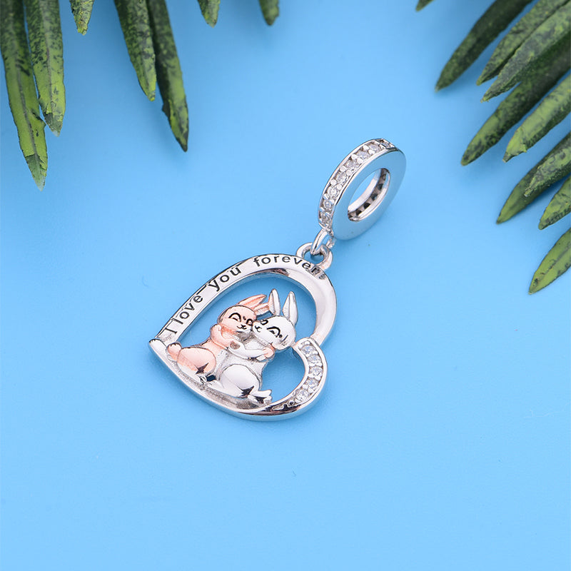 Two rabbits held together in 925 sterling silver