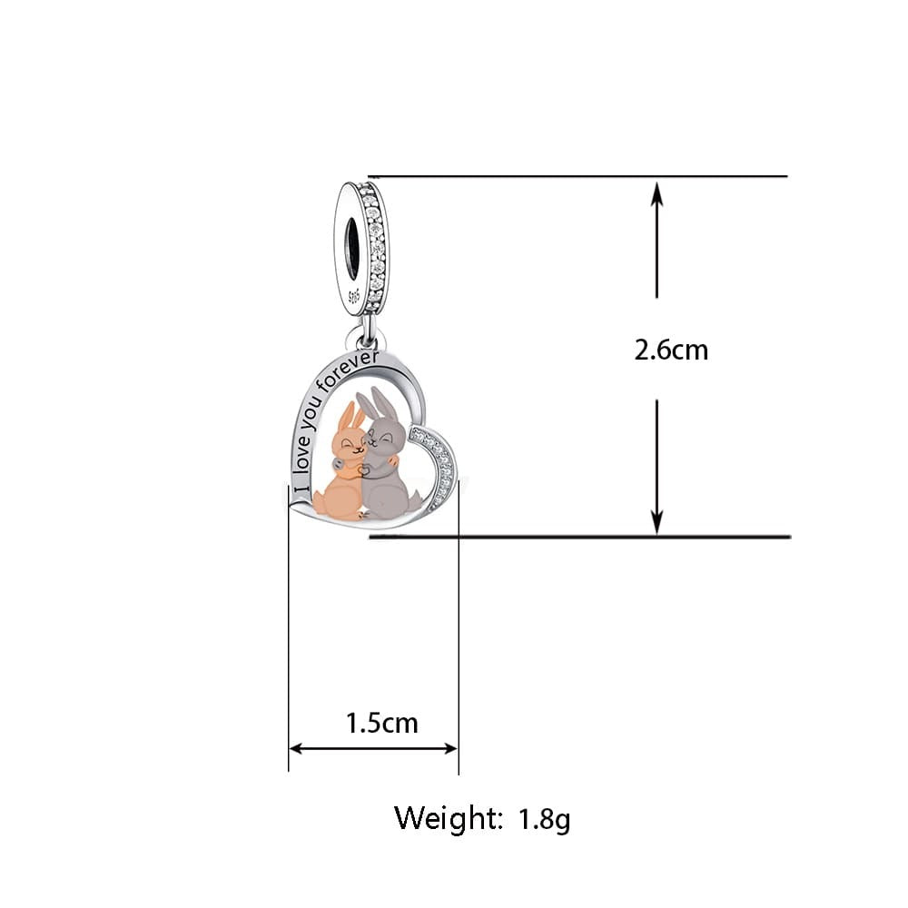 "Sweet Snuggle" Bunny Heart Charm - Two-Tone 925 Sterling Silver