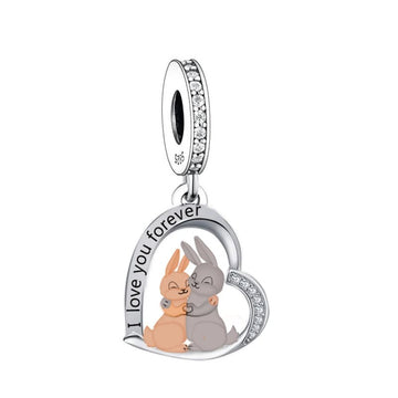 Deux lapins maintenus ensemble en argent sterling 925