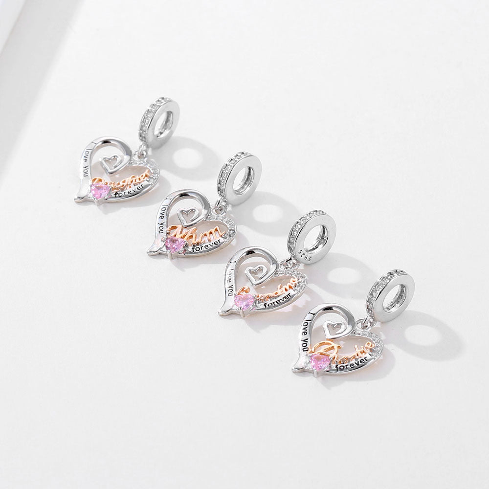 "Forever Love" Family Heart Charm - 925 Silver & Rose Gold