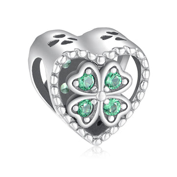 "The Lucky Heart" Clover Charm - Green CZ & 925 Silver