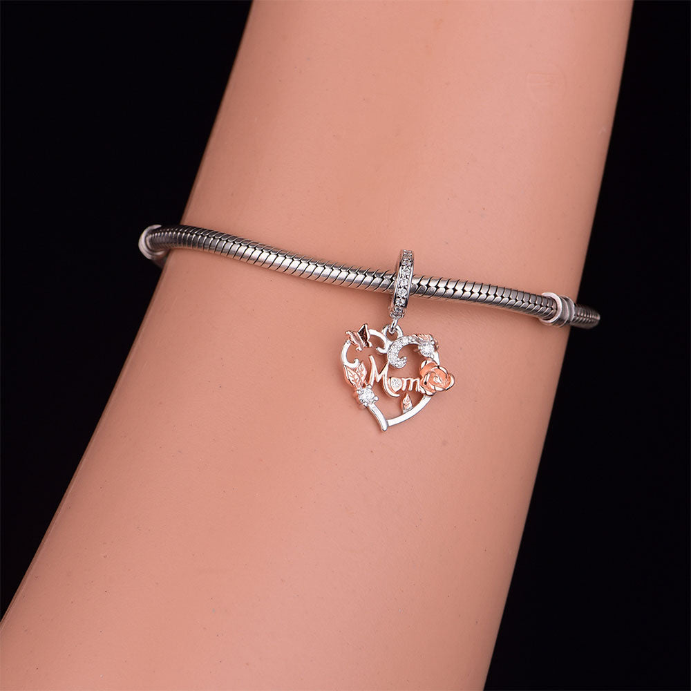 "Garden of Life" Mom Heart Charm - 925 Silver & Rose Gold
