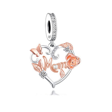 "Garden of Life" Mom Heart Charm - 925 Silver & Rose Gold