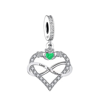 "Eternal Guardian" Claddagh Infinity Dangle Charm - Green CZ & 925 Silver