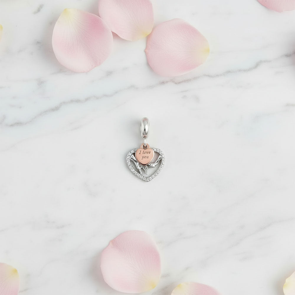 "The First Promise" Hand in Hand Heart Dangle - S925 Sterling Silver