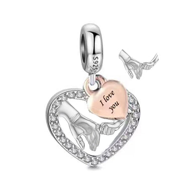 "The First Promise" Hand in Hand Heart Dangle - S925 Sterling Silver