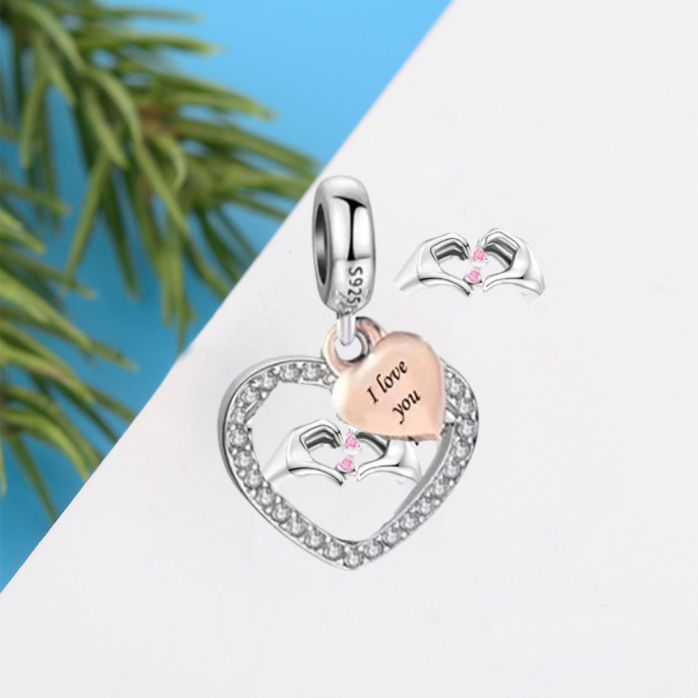 "Gently Held" Heart Pendant - Two-Piece Pink CZ & 925 Silver