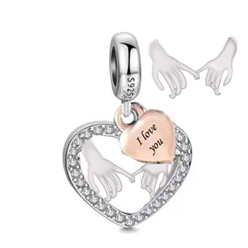 "Pinky Promise" Double Heart Dangle - 925 Silver & Rose Gold