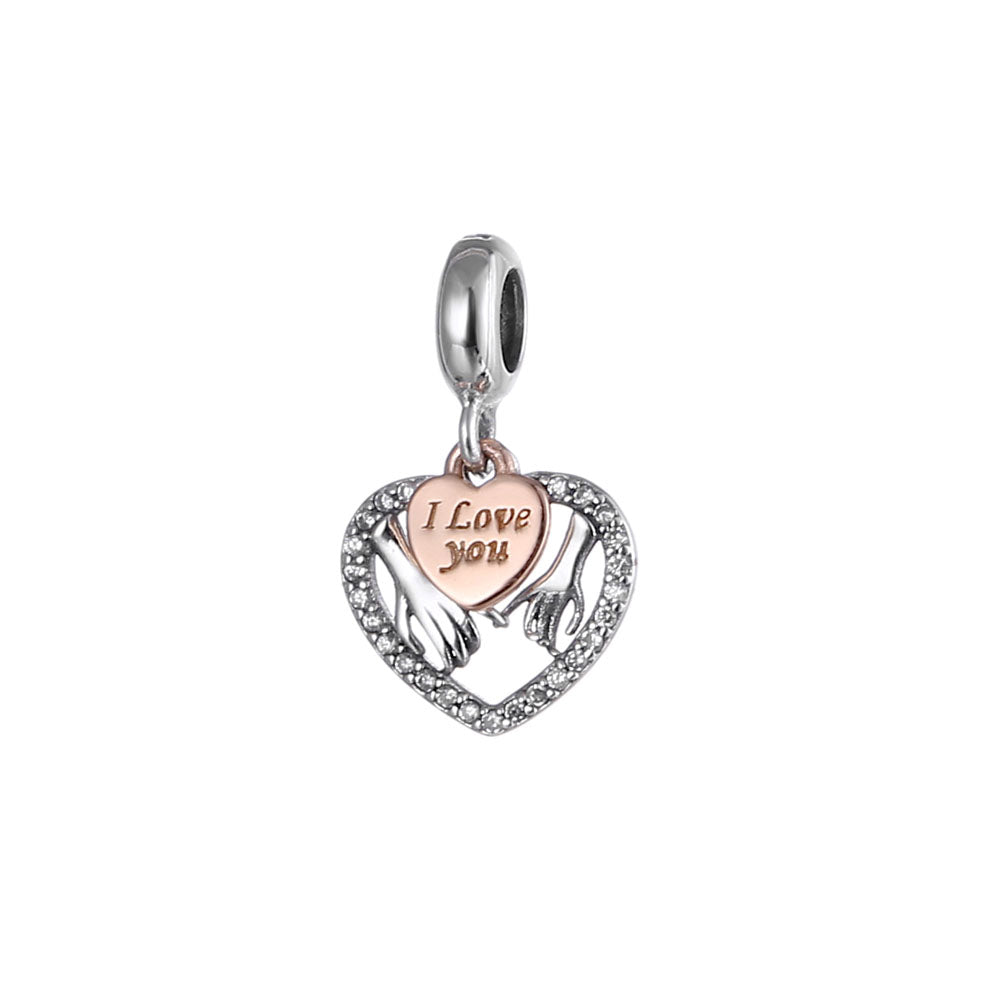 "Pinky Promise" Double Heart Dangle - 925 Silver & Rose Gold
