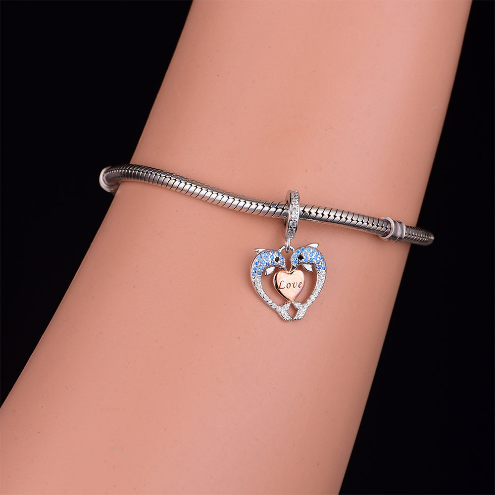925 sterling silver dolphin heart shape