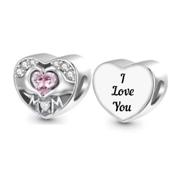 "Heart in Hands" MOM Charm - 925 Sterling Silver & Pink Zirconia