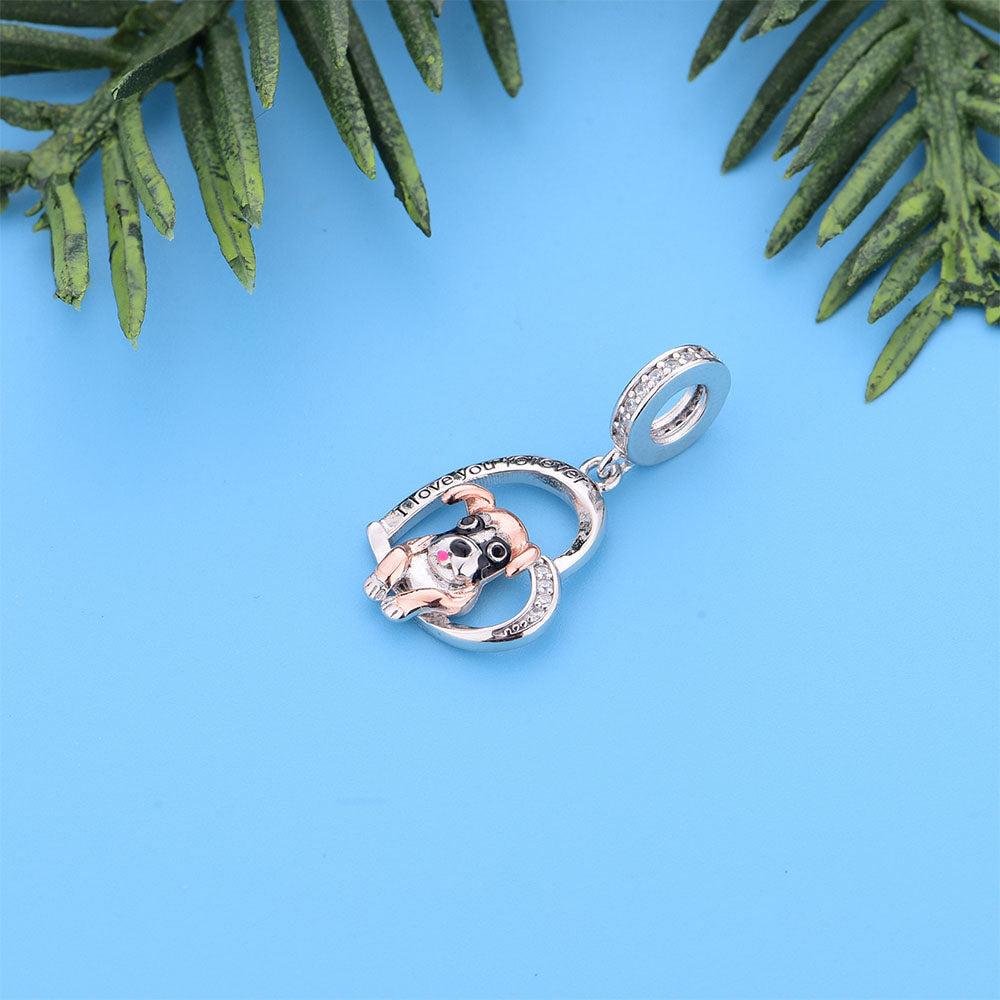 "Infinite Loyalty" Boston Terrier Heart Charm - 925 Sterling Silver in Rose Gold & White Gold