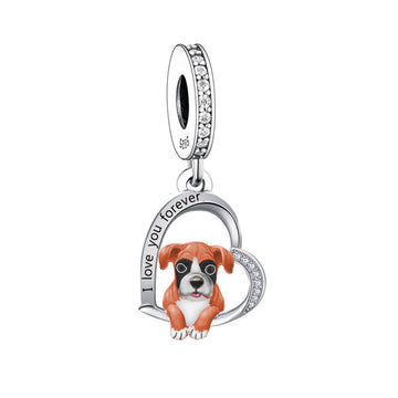 "Infinite Loyalty" Boston Terrier Heart Charm - 925 Sterling Silver in Rose Gold & White Gold