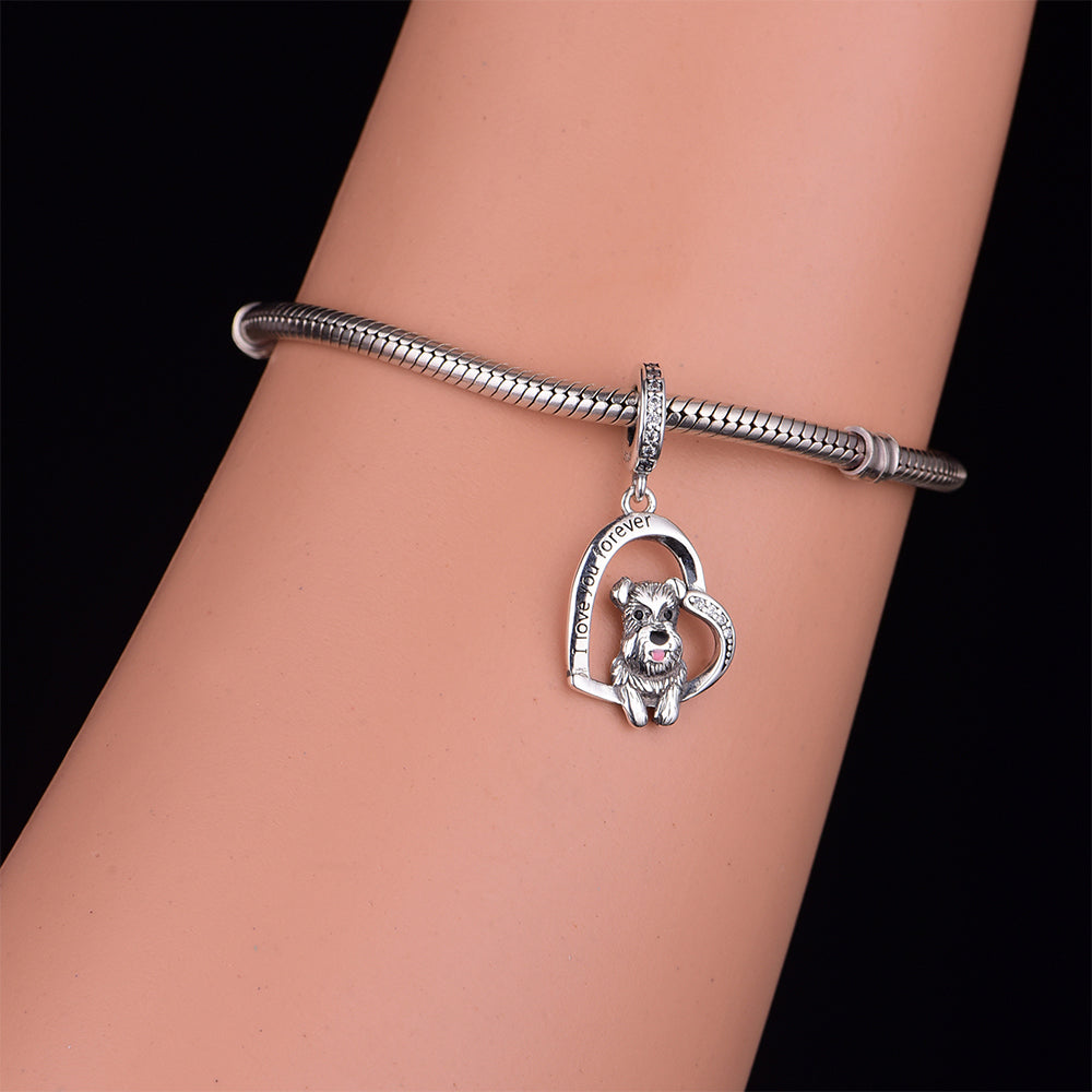 925 sterling silver Heart shaped Schnauzer Dog