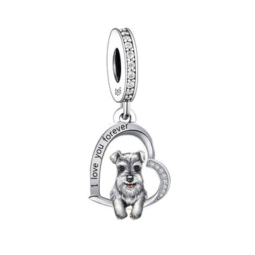 "Infinite Devotion" Schnauzer Dog Heart Dangle Charm - Authentic 925 Sterling Silver