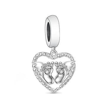 "Little Steps" Angel Feet Heart Dangle - 925 Sterling Silver