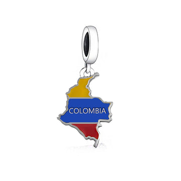 "Heritage Heartbeat" Colombia Map Dangle Charm - 925 Sterling Silver