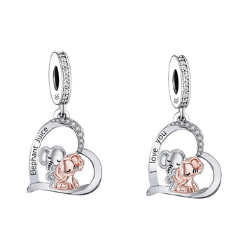 "Always Together" Elephant Heart Charm - 925 Silver & Rose Gold
