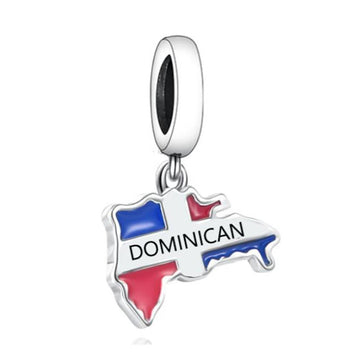 "Island Soul" Dominican Republic Map Dangle Charm - 925 Sterling Silver