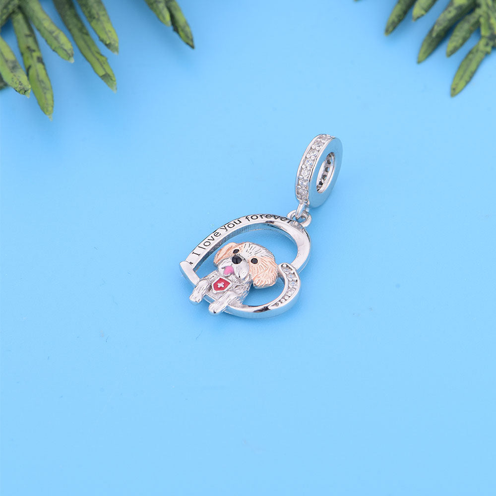 "The Healing Hero" Saint Bernard Dog Heart Charm - 925 Sterling Silver Two-Tone