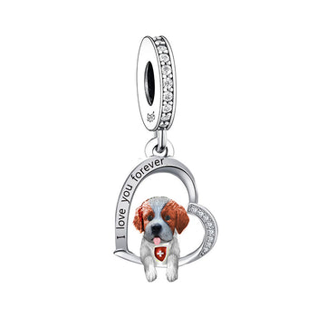 "The Healing Hero" Saint Bernard Dog Heart Charm - 925 Sterling Silver Two-Tone