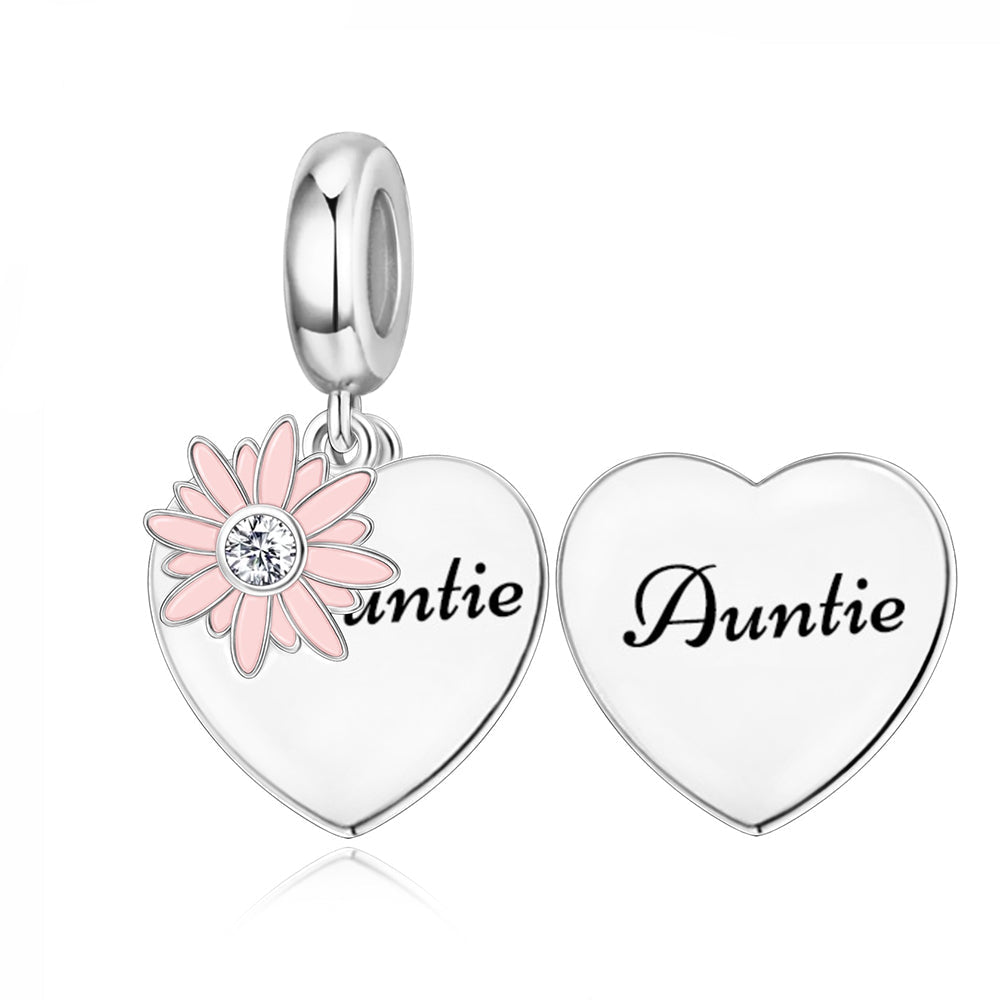 "Blooming Bonds" Pink Daisy Double Heart Charm - 925 Sterling Silver