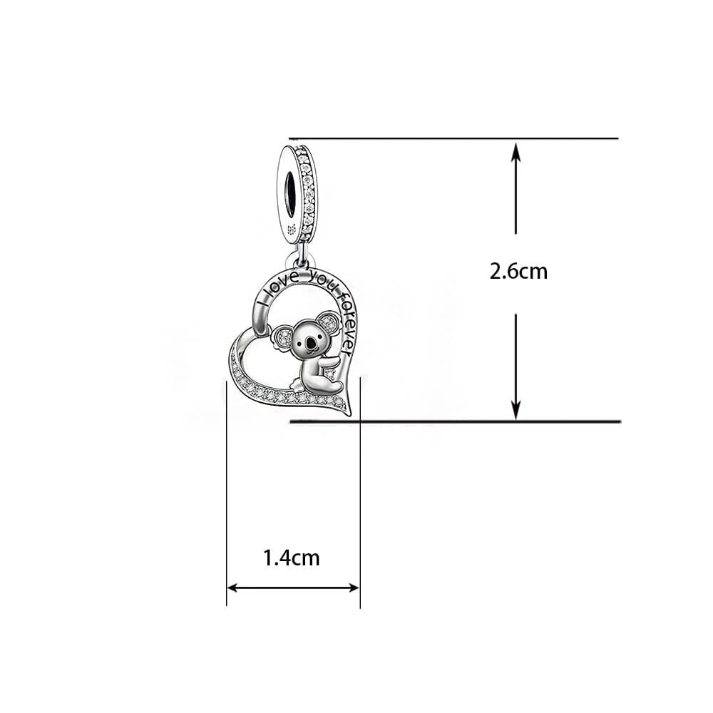 "Gentle Hug" Koala Heart Charm - 925 Sterling Silver Pendant