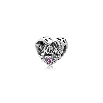 "Guardian Wings" Mum Heart Charm - 925 Silver & Pink Zirconia