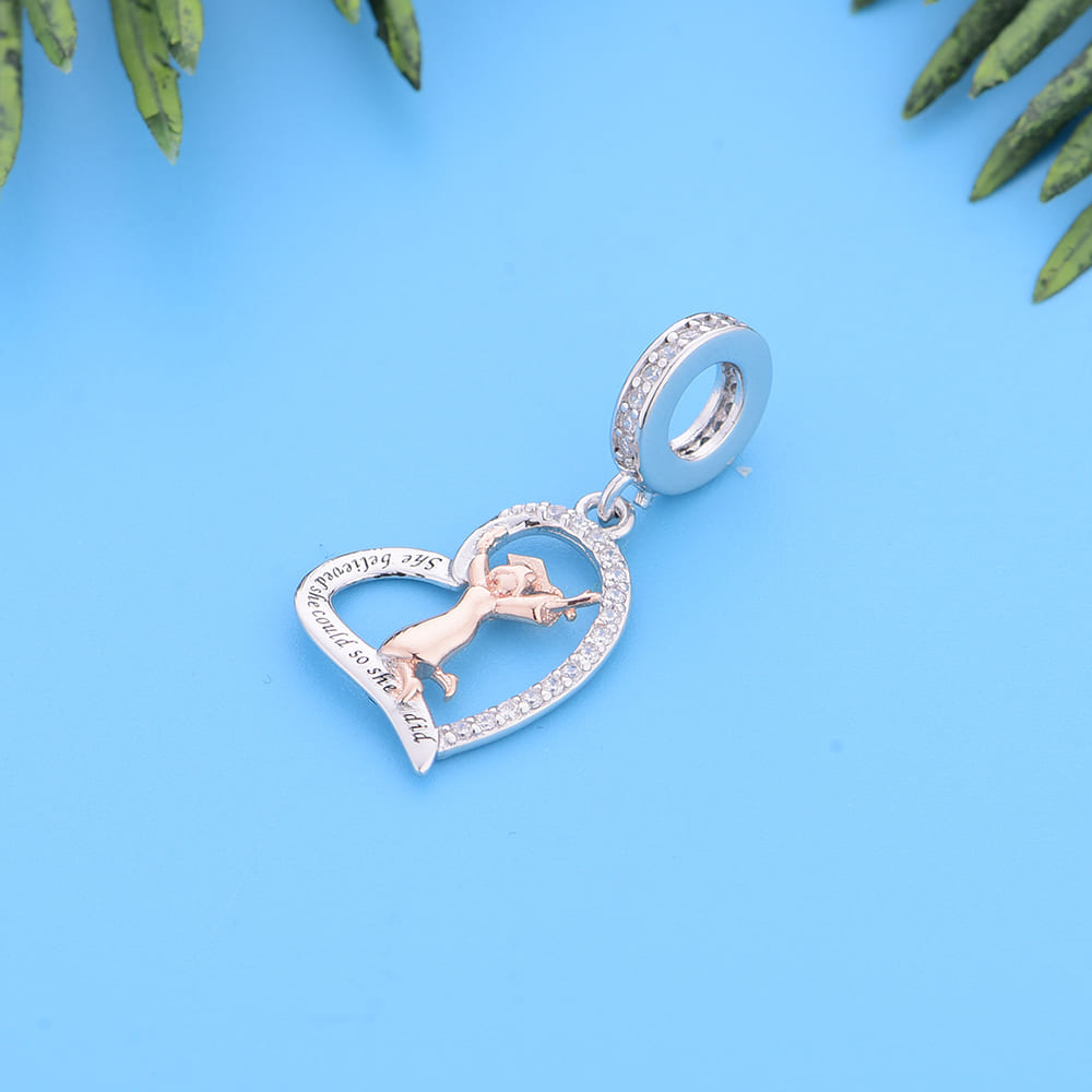 Graduation "Dream Flyer" Heart Charm - 925 Silver & Rose Gold Pendant