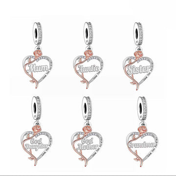 "Eternal Rose" Personalized Family Charm - 925 Silver & Rose Gold