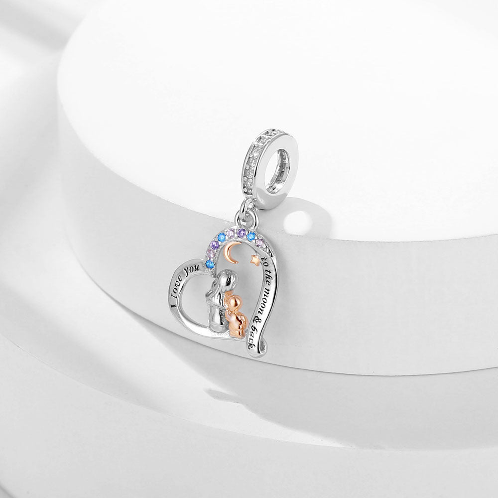 "To the Moon & Back" Mom & Child Charm - 925 Silver Gradient Stones