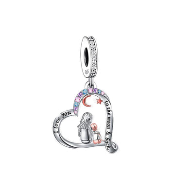 "To the Moon & Back" Mom & Child Charm - 925 Silver Gradient Stones