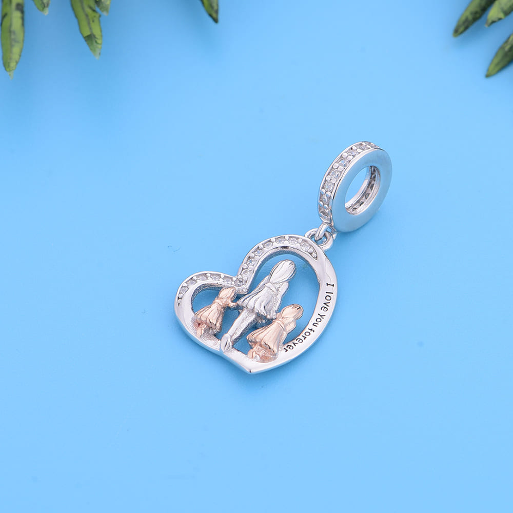 "Side by Side" Mother & Daughters Charm - 925 Silver & Rose Gold