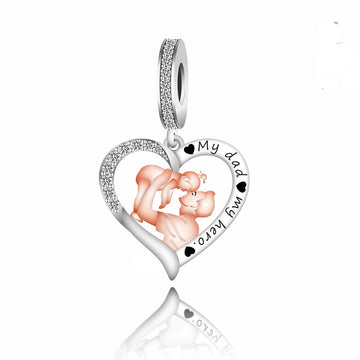 "The Hero’s Lift" Father & Daughter Kiss Heart Dangle - Two-Tone