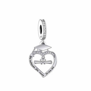 Graduation "She Believed" Heart Charm - 925 Silver Diploma Pendant