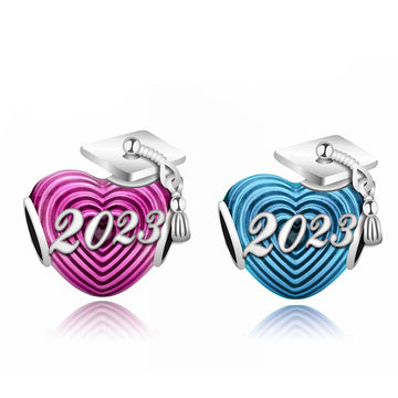 "Vibrant Achievement" 2023 Heart Charm - 925 Silver Graduation Bead